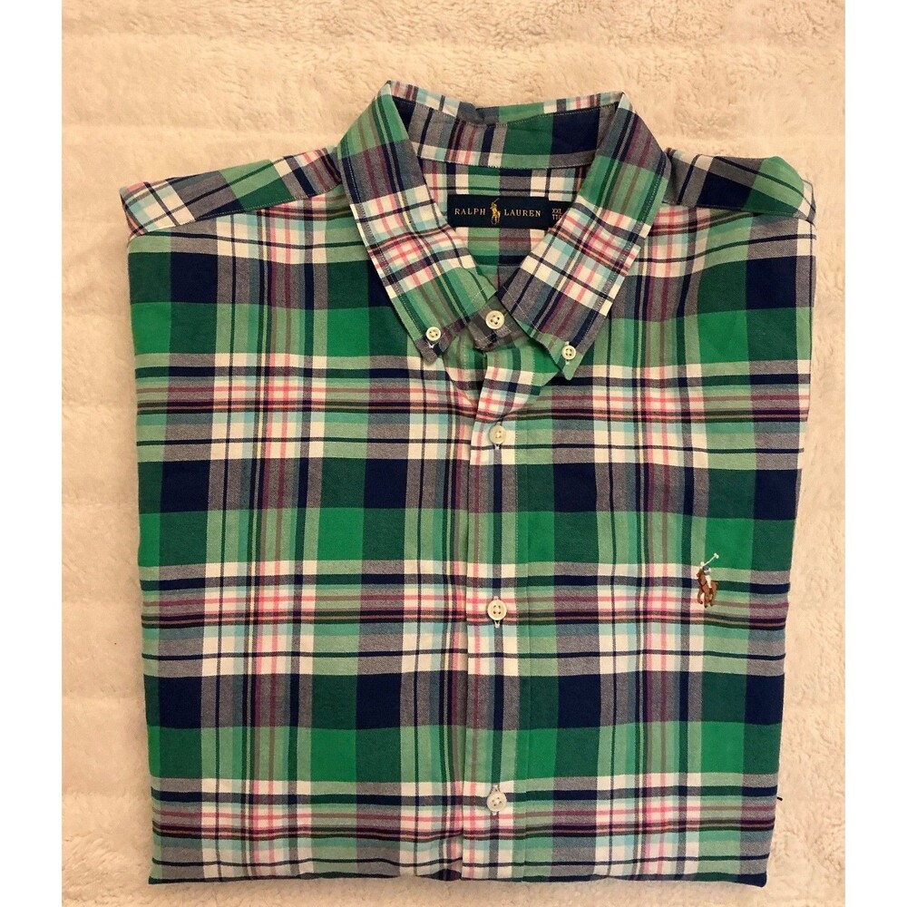 Polo Ralph Lauren XXL Shirt NWOT Green Blue Plaid Classic Fit Long Sleeve Pony